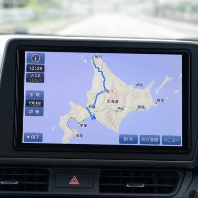 北海道の地図を表示したカーナビ